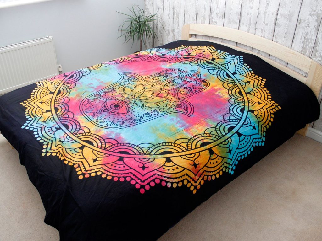 Black Hamsa Double Cotton Bedspread or Wall Hanging