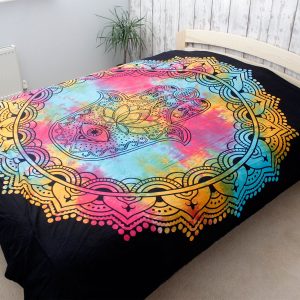 Black Hamsa Double Cotton Bedspread or Wall Hanging
