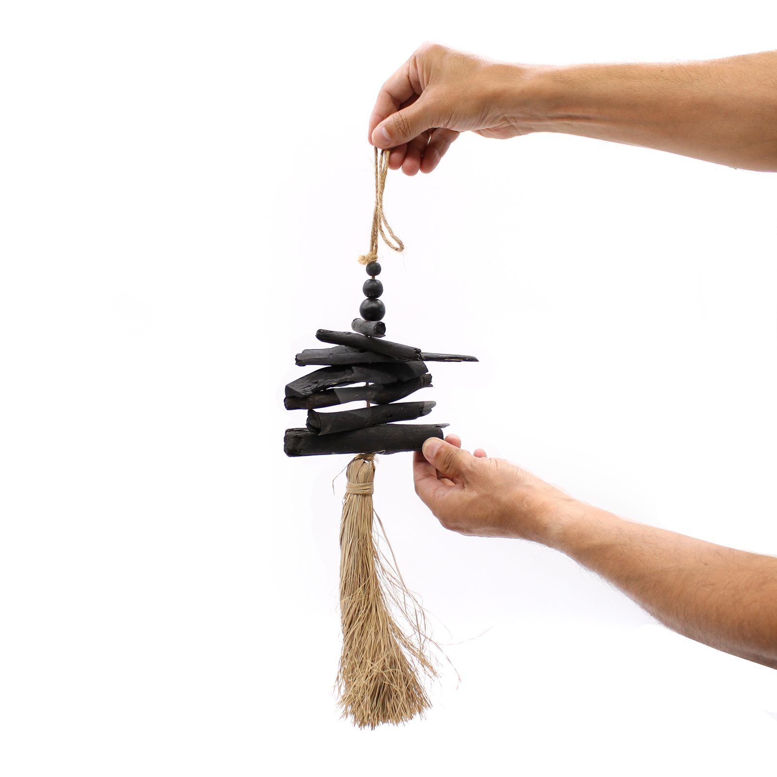 Hanging Driftwood Tassel 42cm natural wall art - Image 2