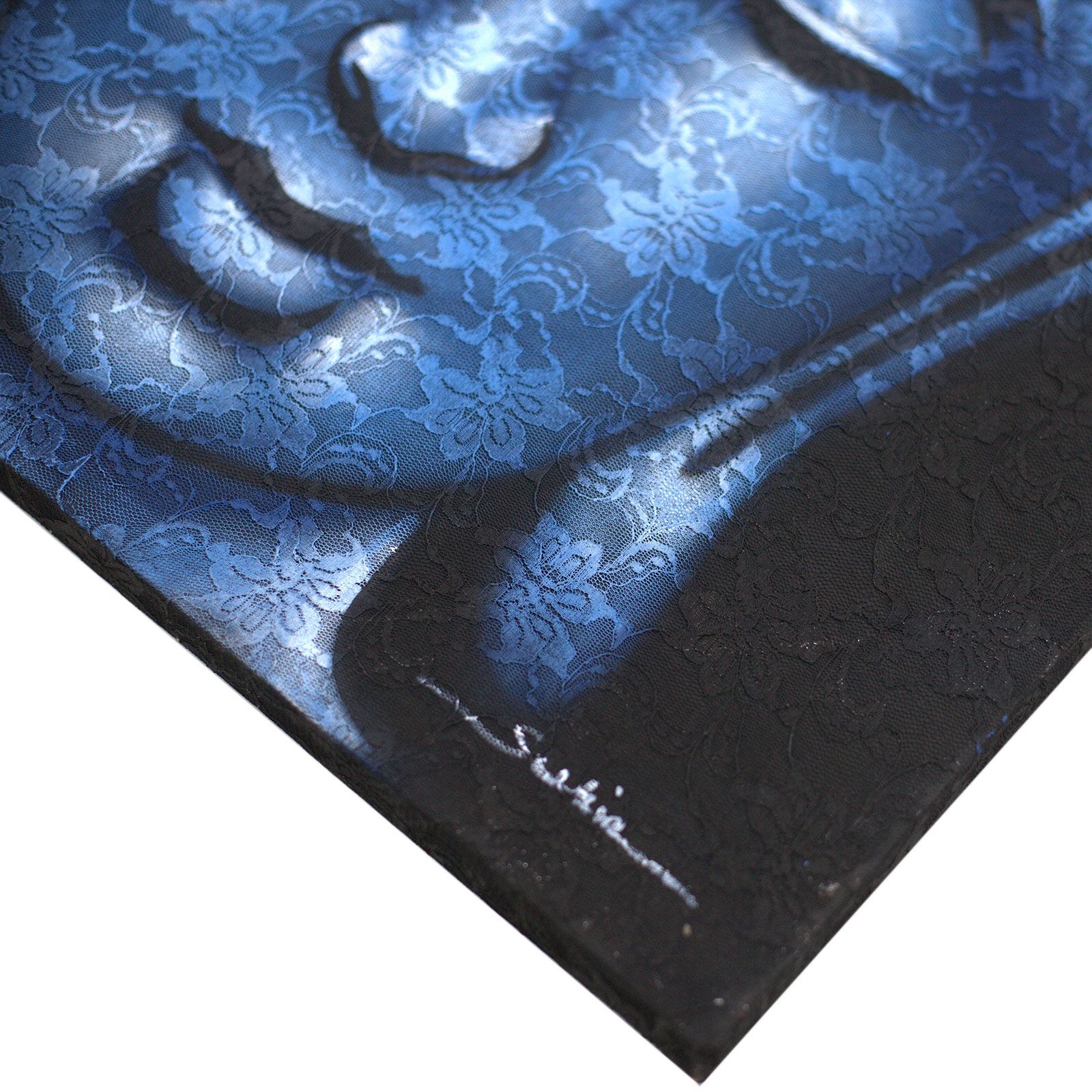 Buddha Painting - Blue Brocade Detail 80 x 60 x 3 cm. - Image 2