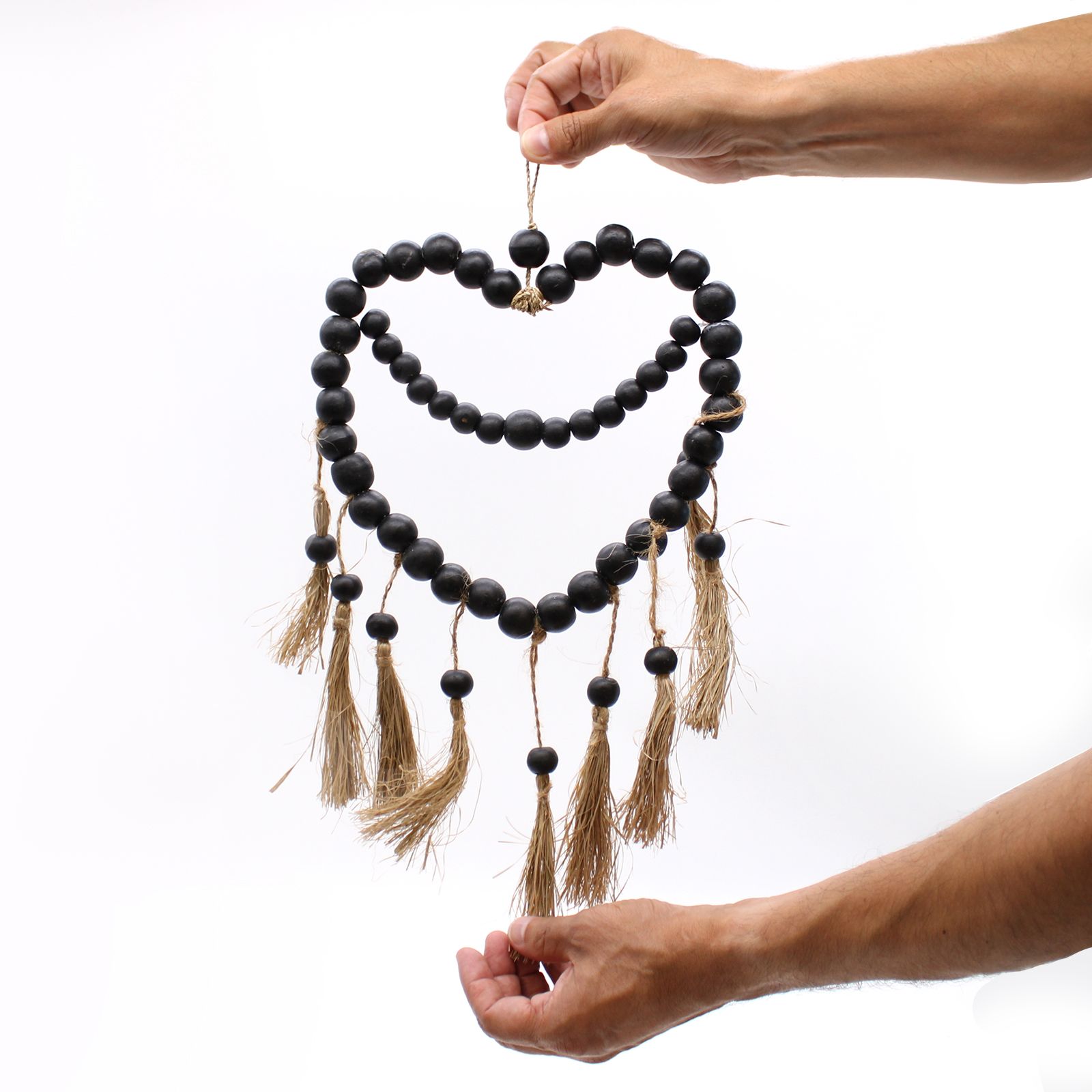 Large Bead Heart Mobil Natural wall hanging 33x23cm - Image 2