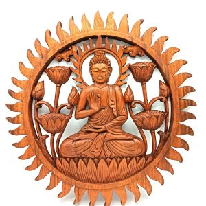 Buddha Lotus Carved Wooden Wall Art - 40cm