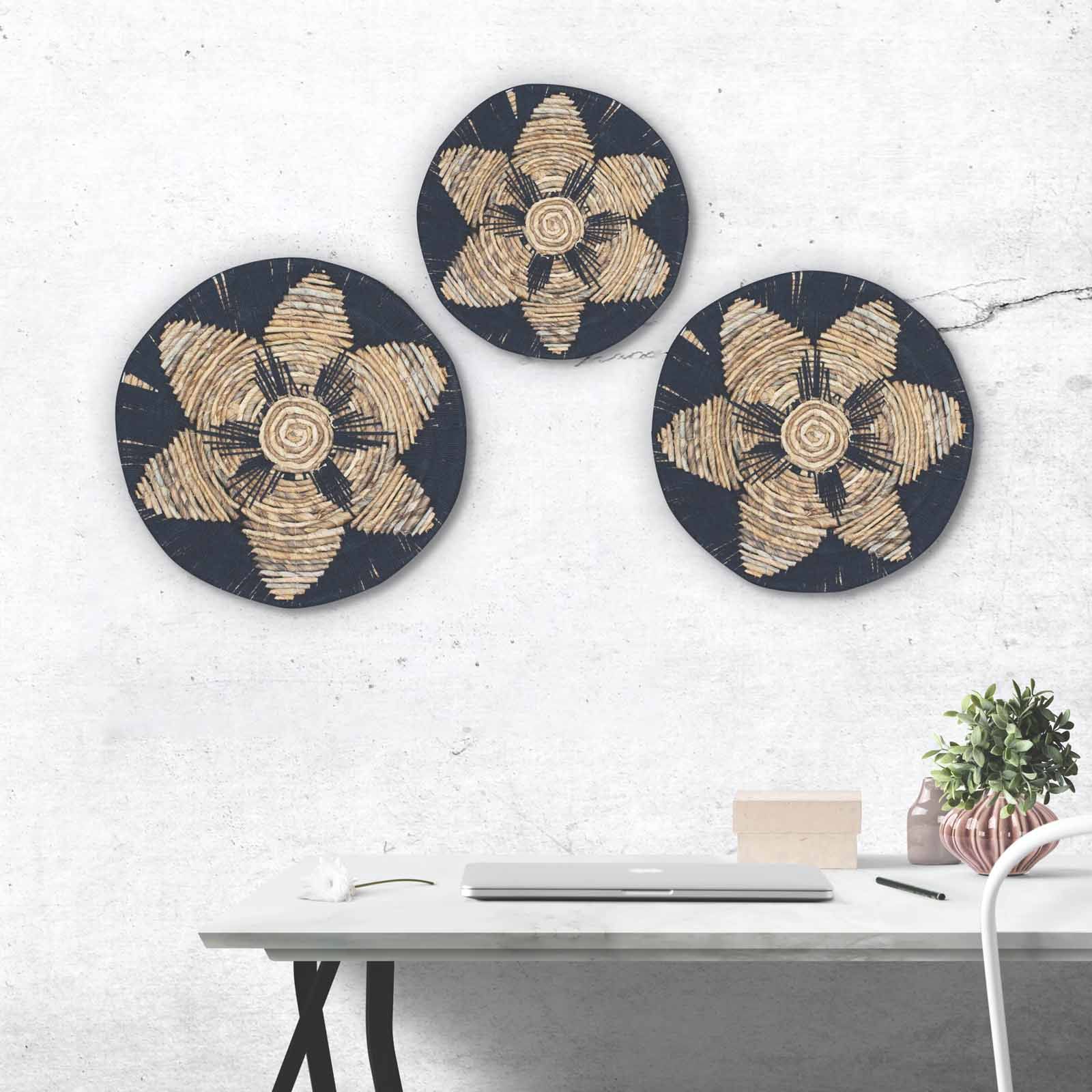 Set of Three Seagrass Bowls Wall Art - Black - Image 2