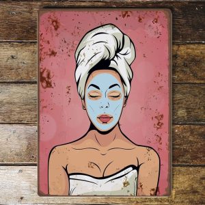 Pop art spa face mask fine art metal wall sign