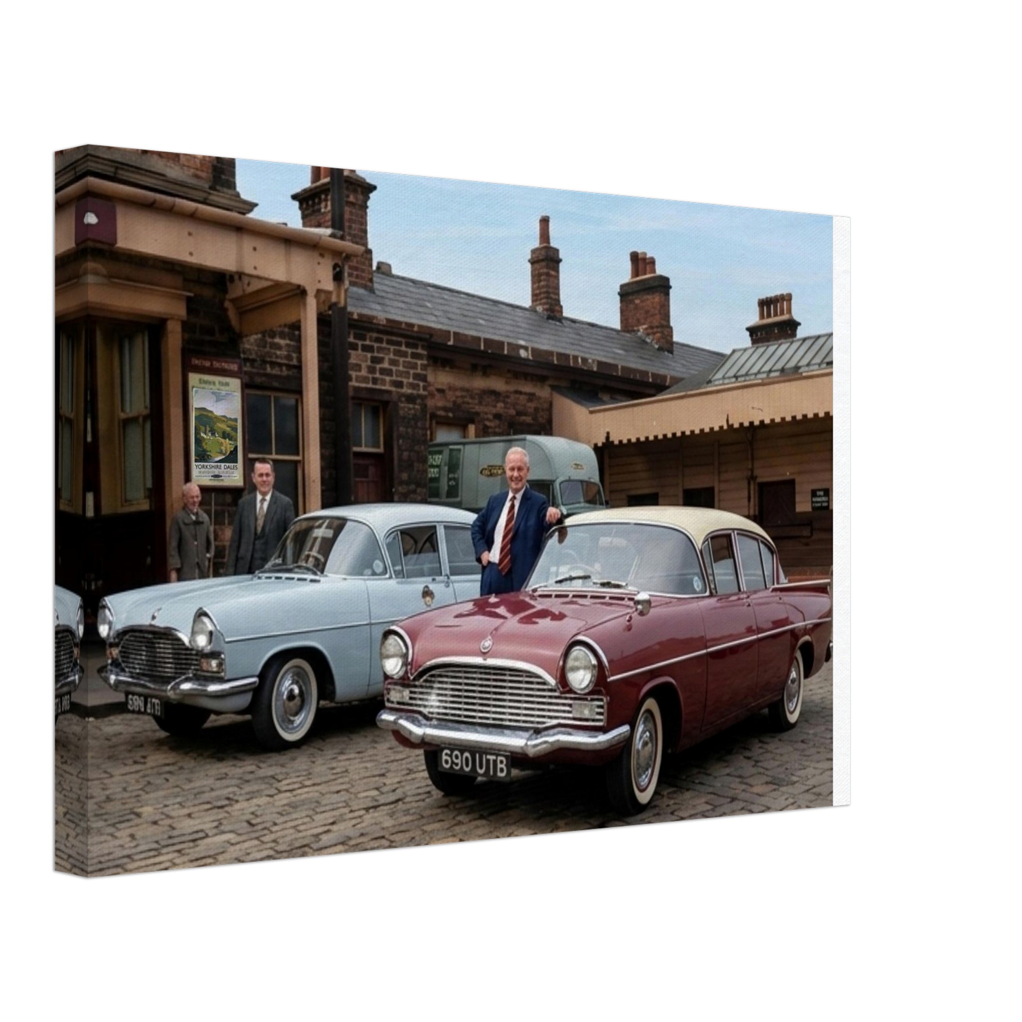 Accrington Station in 1963, new Taxis, Vintage Print | Historic Rail Canvas Art 30cm x 45 cm.