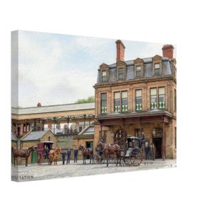 Nelson station Lancashire, 1904, watercolour style Canvas 30x45 cm / 12x18″