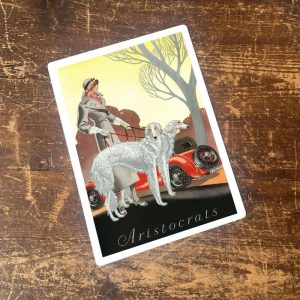Aristocrats lady with two Borzoi dogs metal wall sign, 11" x 16"