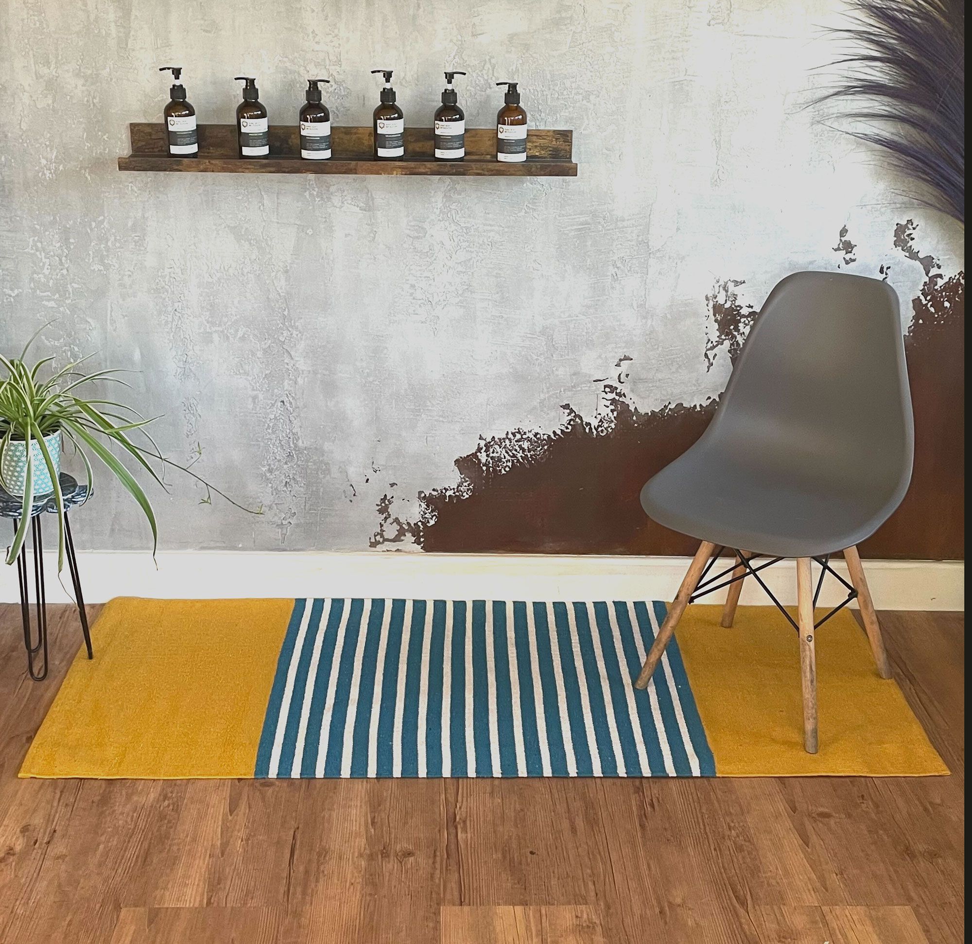 Decorative Indian Cotton Rug Wall hanging- 70x170cm - Yellow/ Blue - Image 4