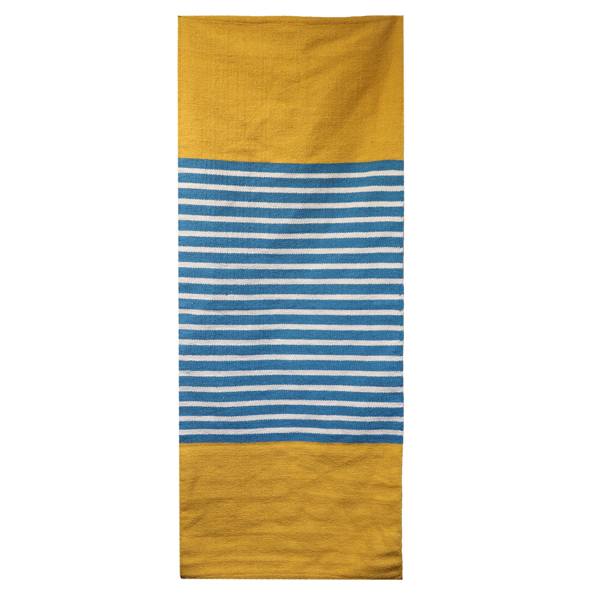 Decorative Indian Cotton Rug Wall hanging- 70x170cm - Yellow/ Blue - Image 3