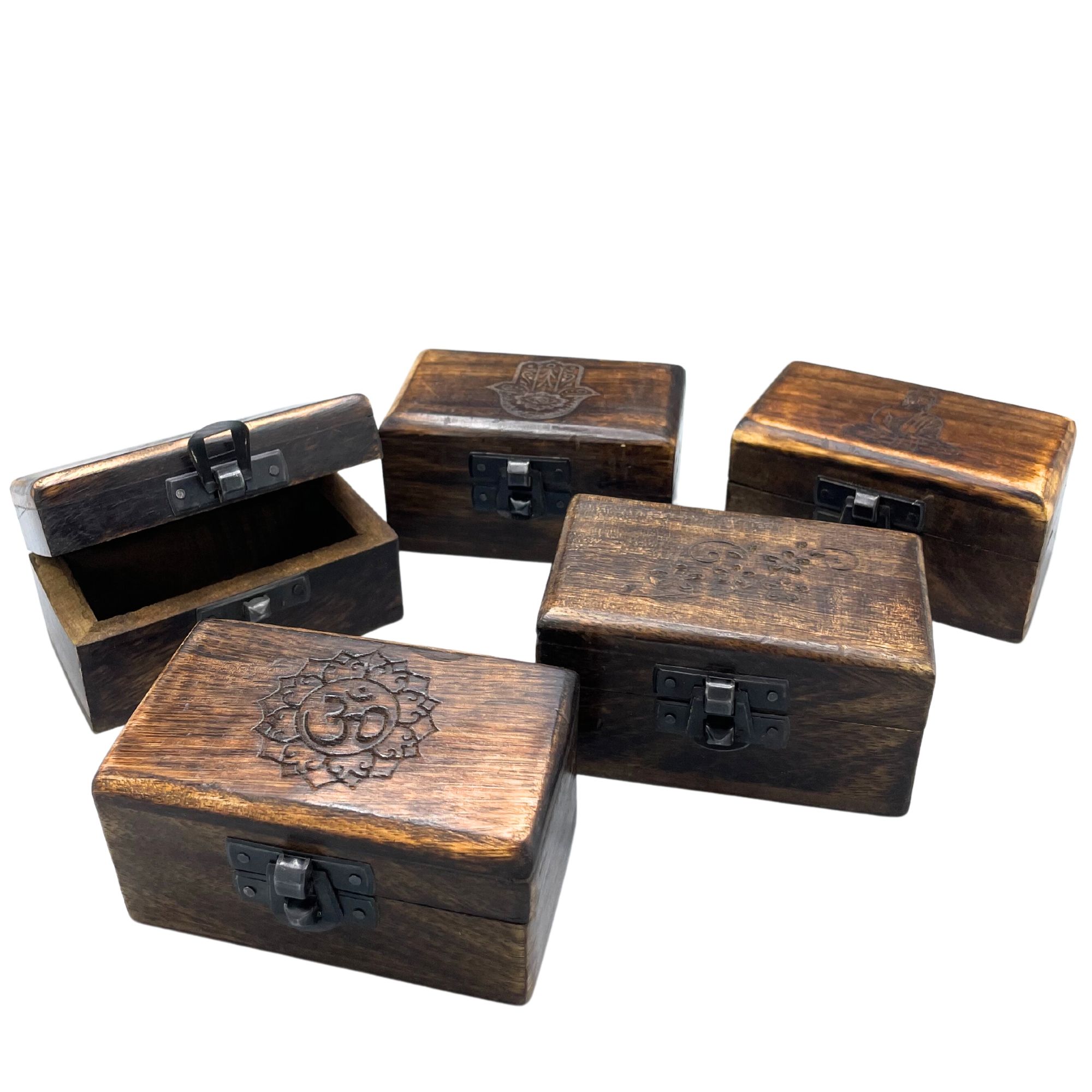 Decorative Wooden Pill Box 9x5x4cm - Carved Designs - Image 3
