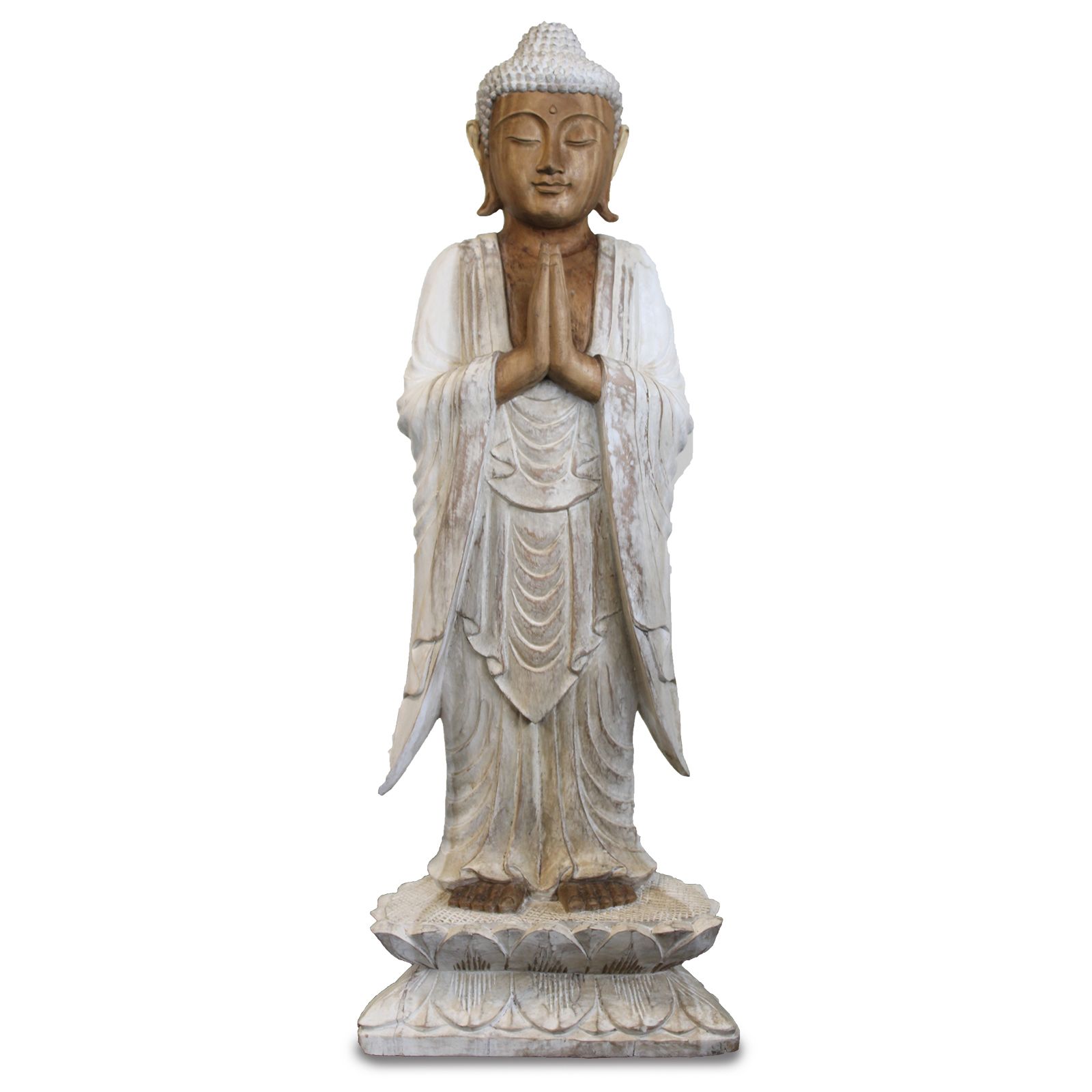 Decorative Wooden Buddha Statue Standing - Whitewash - 1m Welcome - Image 2