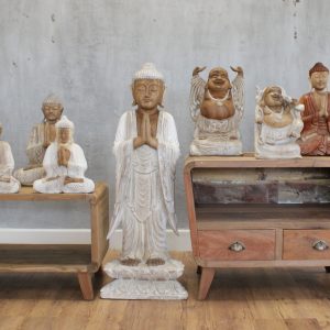 Decorative Wooden Buddha Statue Standing - Whitewash - 1m Welcome