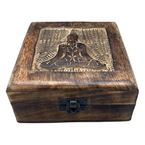 Decorative Square Wooden Keepsake Box 13x13x6cm - Buddha