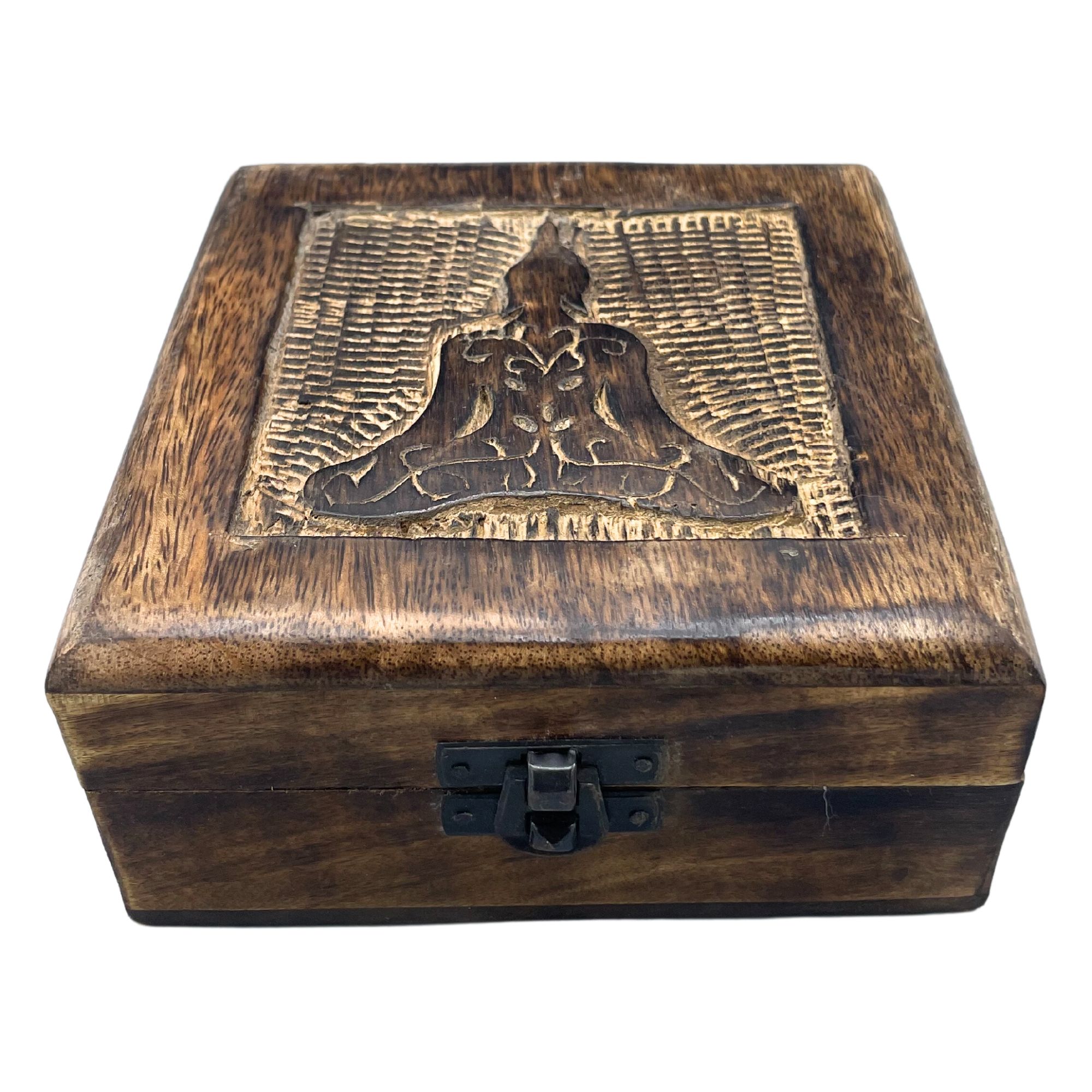 Decorative Square Wooden Keepsake Box 13x13x6cm - Buddha