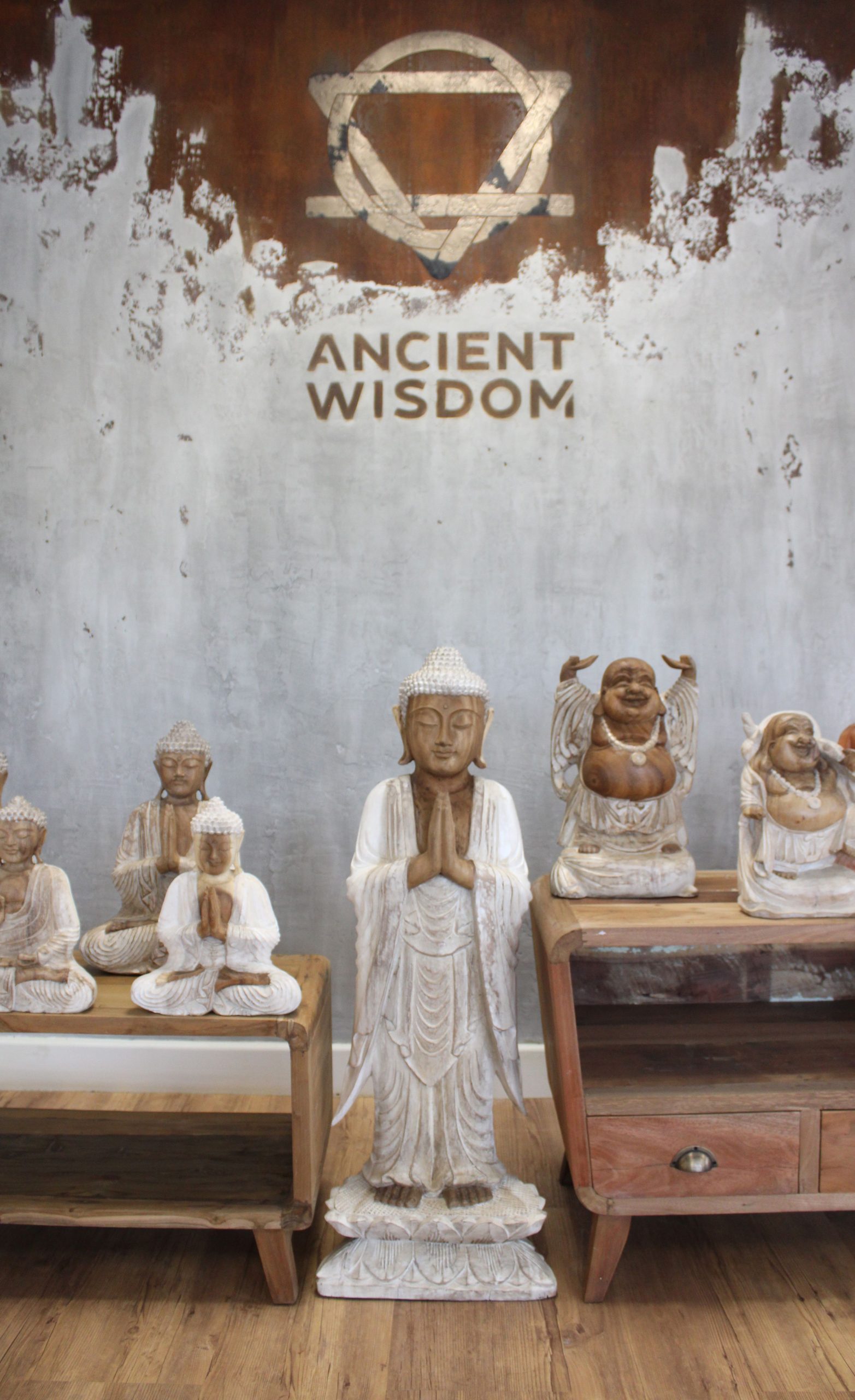 Decorative Wooden Buddha Statue Standing - Whitewash - 1m Welcome - Image 4