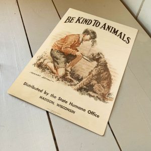 Be Kind To Animals Boy and Dog metal wall sign, 11" x 16"