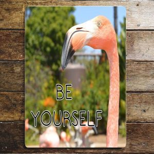 Be Yourself Flamingo - metal wall sign, 11" x 16"