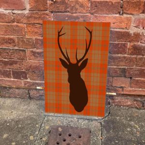 Deer Stag Tartan Orange metal wall sign, 11" x 16"