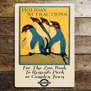 Holiday Attractions For The Zoo Penguins metal wall sign, 11" x 16".