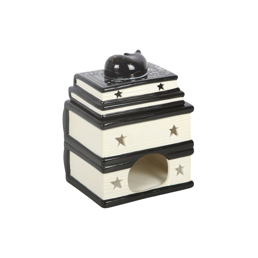 Aromatherapy Black Cat Book Stack Oil Burner with Cat - Image 4
