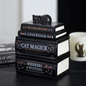 Aromatherapy Black Cat Book Stack Oil Burner with Cat