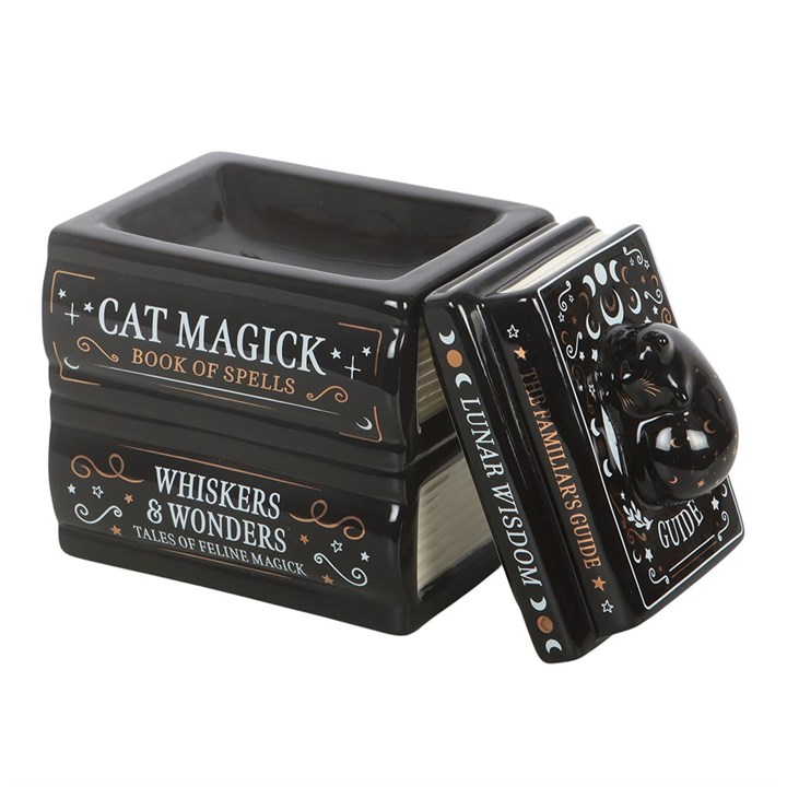 Aromatherapy Black Cat Book Stack Oil Burner with Cat - Image 3