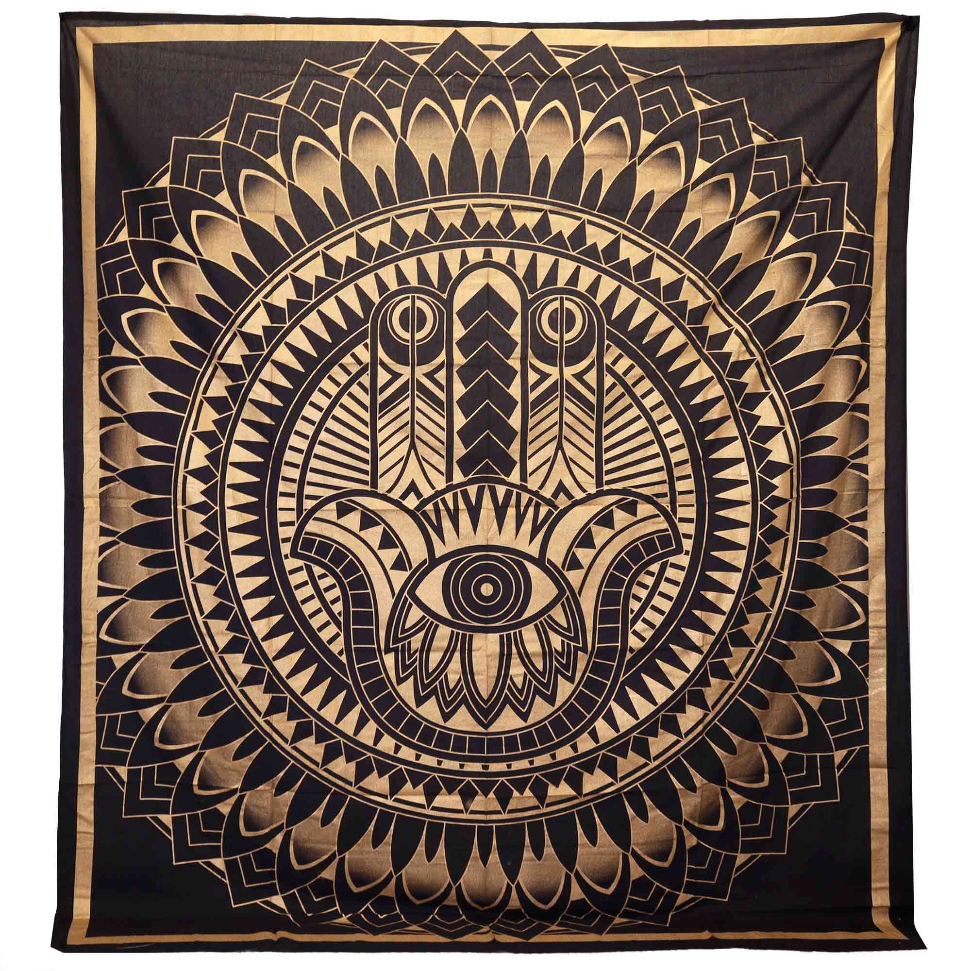 Double Cotton Bedspread + Wall Hanging - Hamsa - Black Gold - Image 2