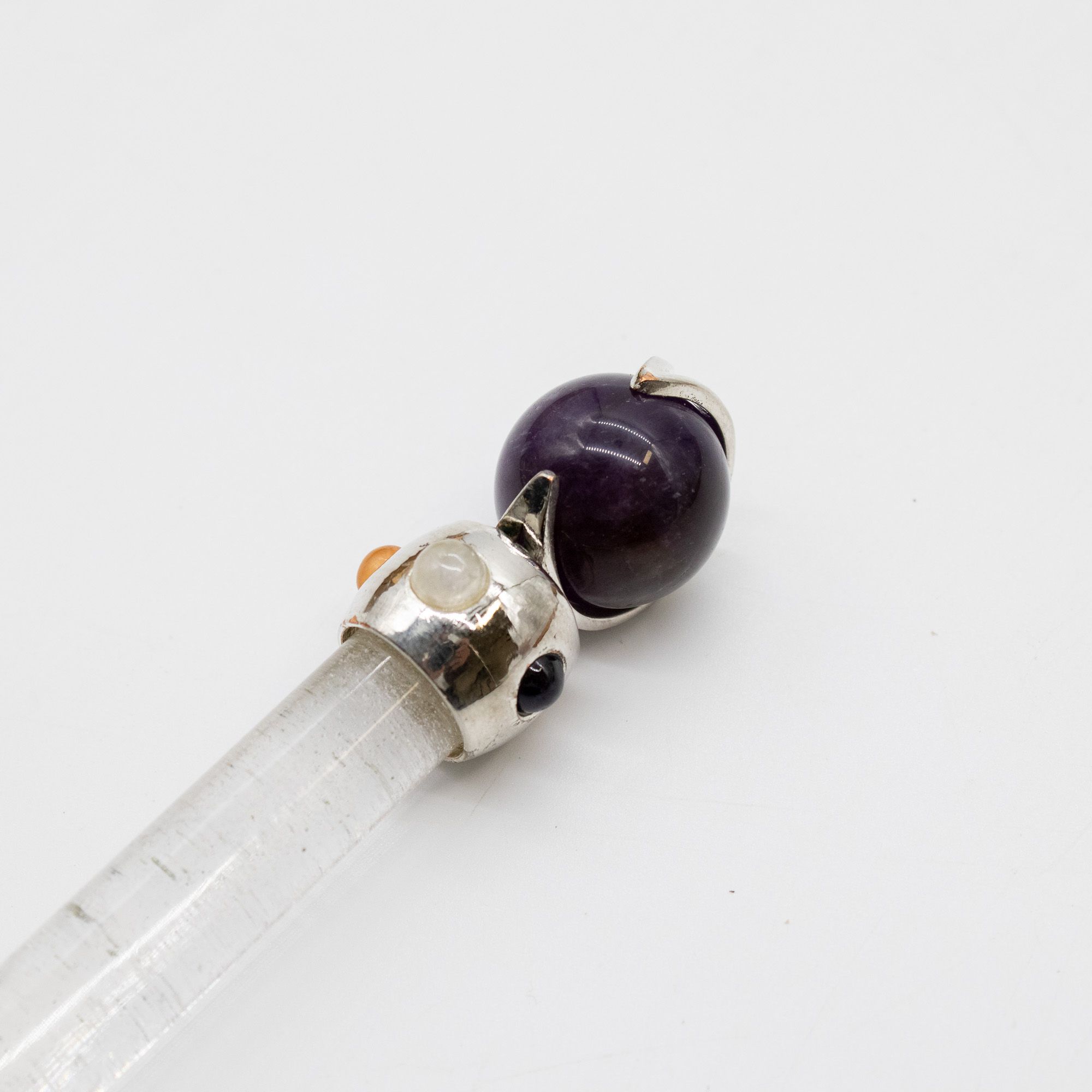 Celestial Prism Wand - Amethyst Moving Crystal Sphere Quartz Stem - 12cm - Image 2
