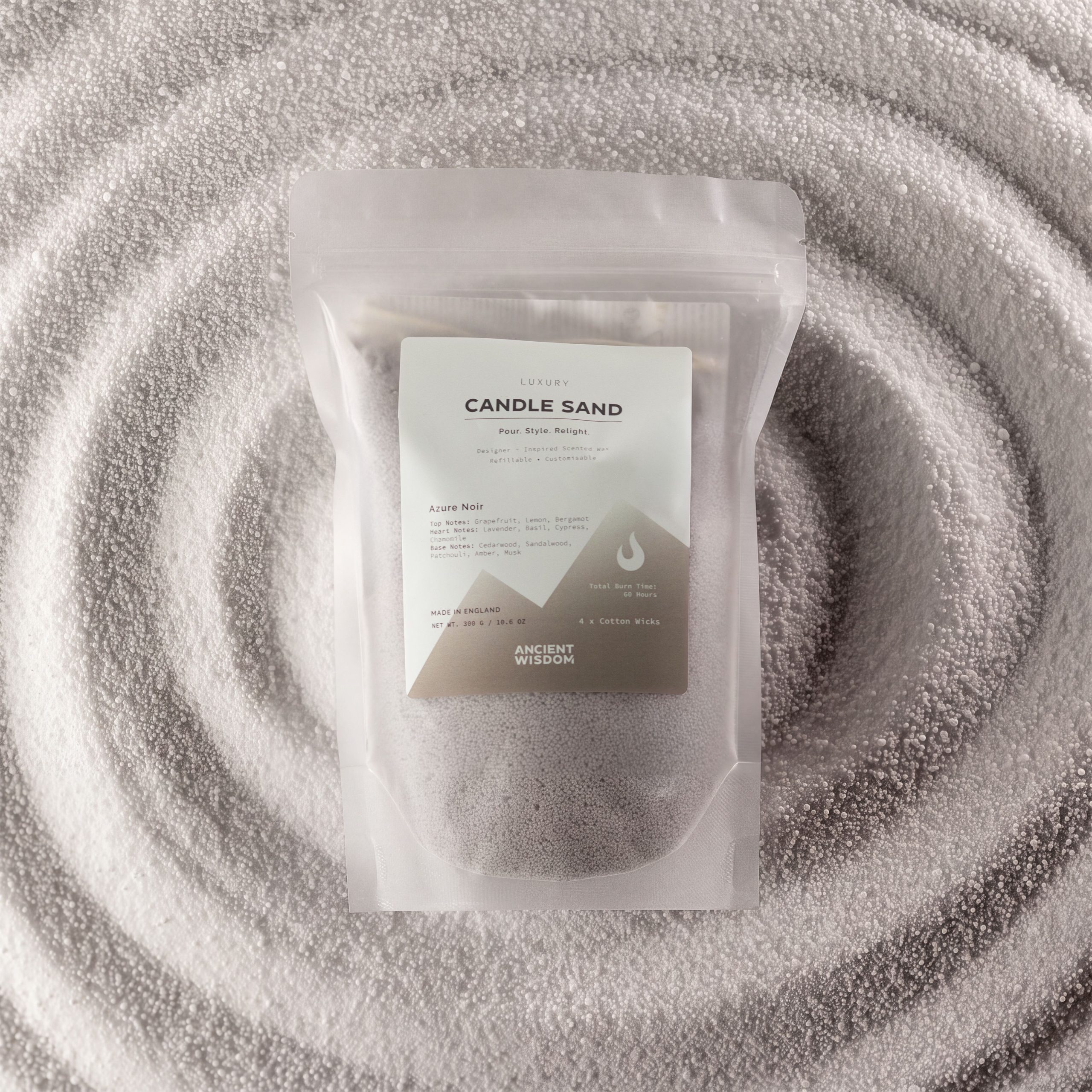 Fragranced Candle Sand - Warm Grey - Azure Noir - 300g - Image 3