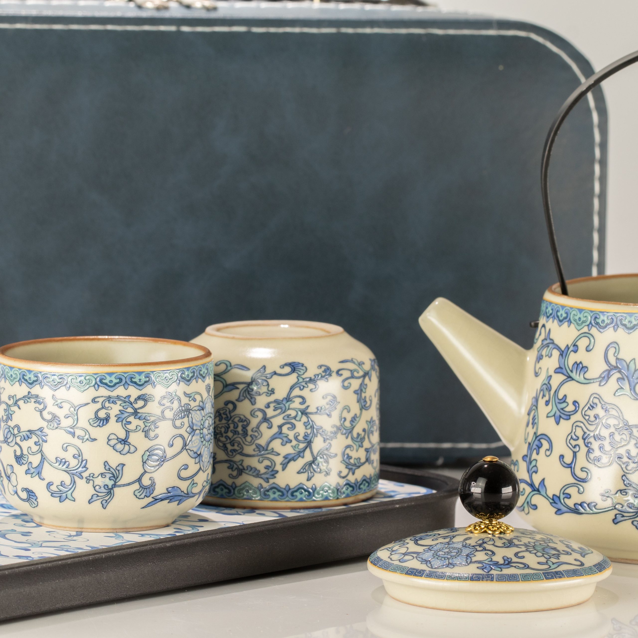 Travel Teapot Set and Two Cups - China Ru Blue - Image 6