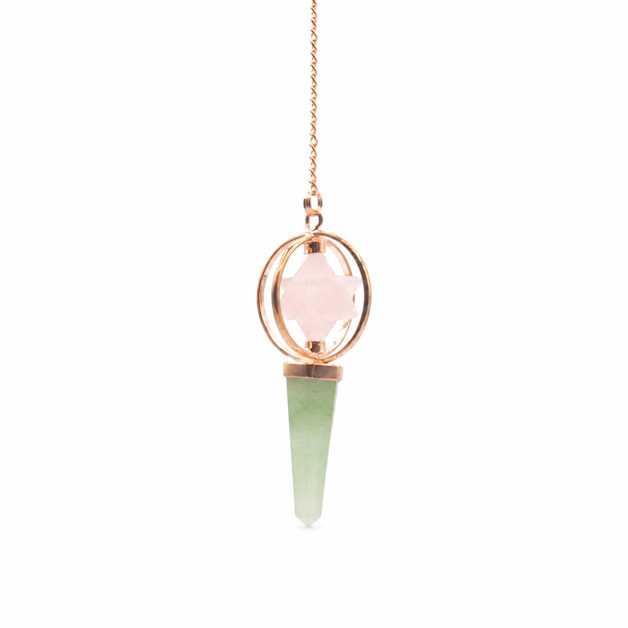 Heart Compass- Two Piece Spinning Merkaba Star in Copper Pendulum - Rose Quartz & Green Aventurine