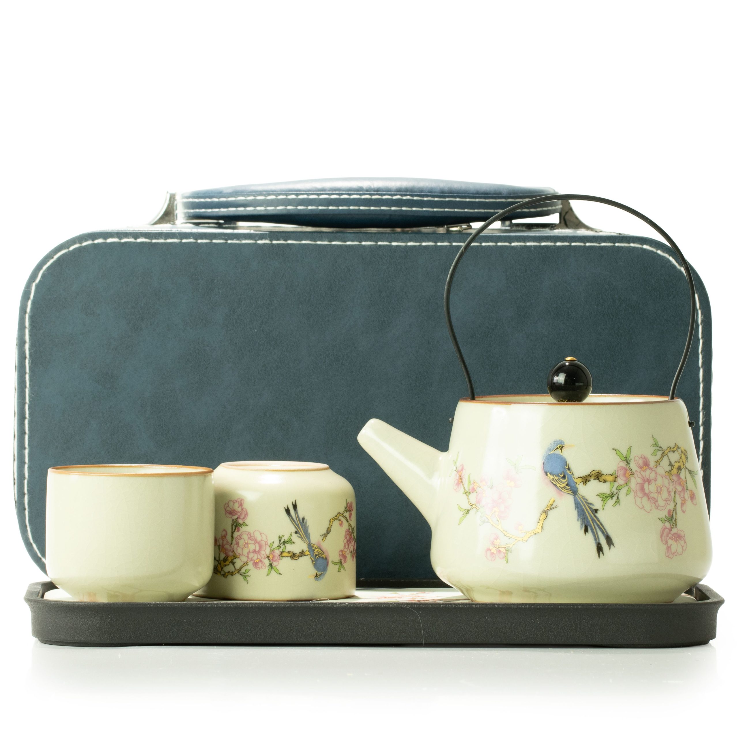 Travel Teapot Set With Two Cups - Blue Bird Qing Dynasty - Image 4