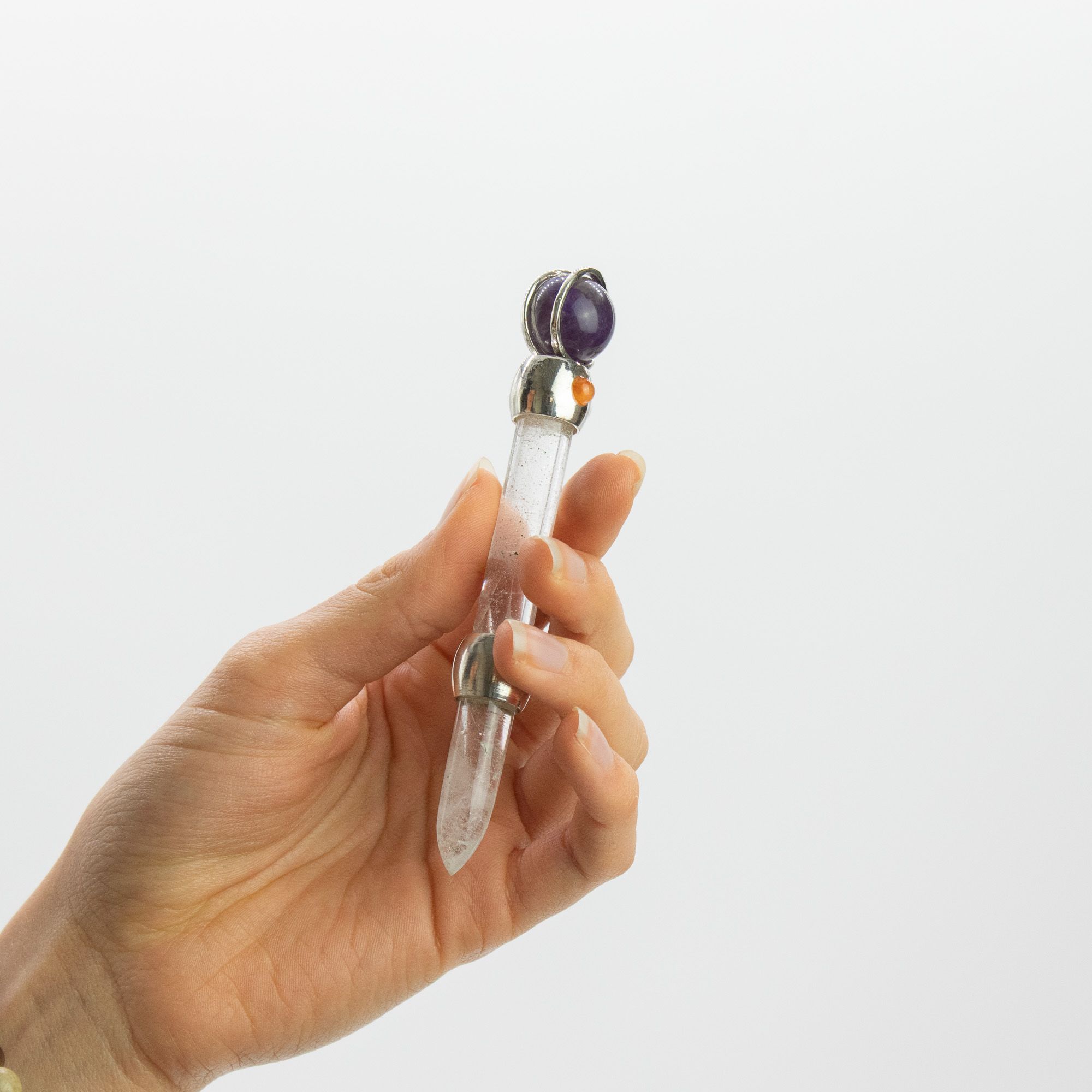 Celestial Prism Wand - Amethyst Moving Crystal Sphere Quartz Stem - 12cm - Image 4