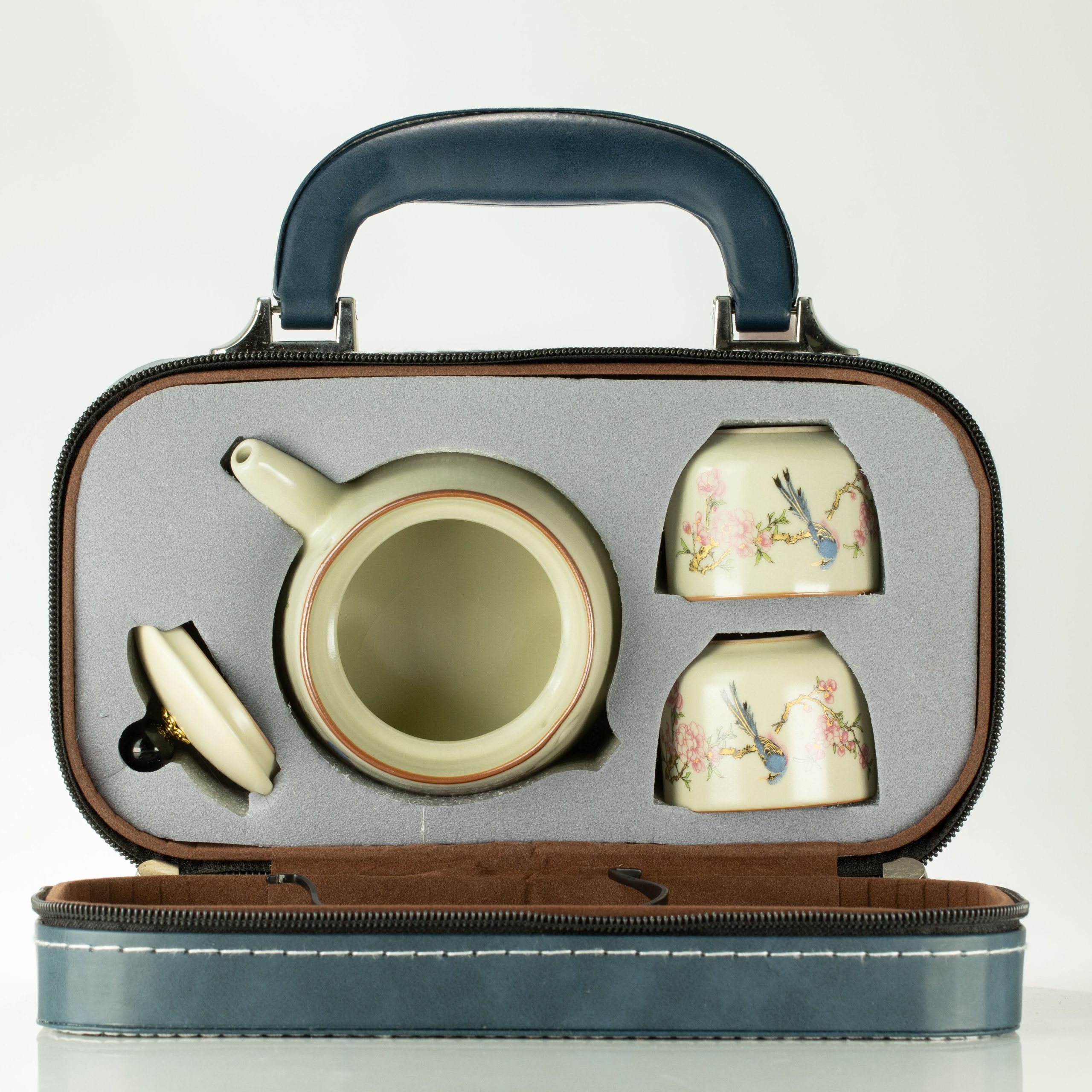 Travel Teapot Set With Two Cups - Blue Bird Qing Dynasty - Image 5