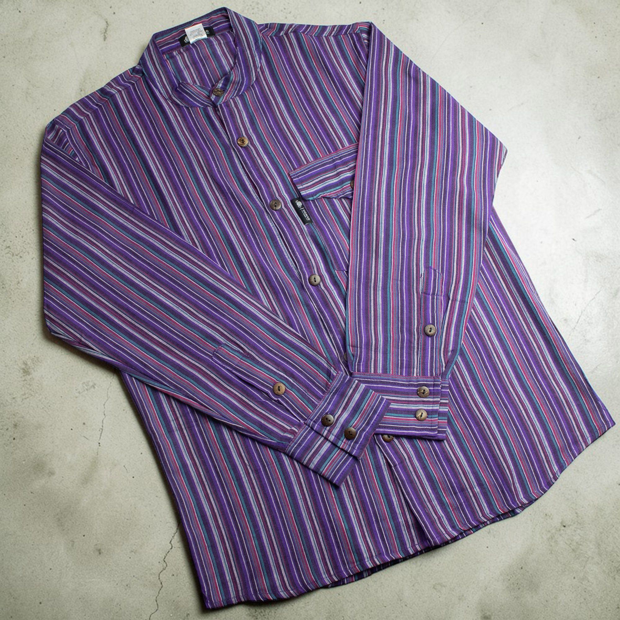 Nomad Sari Grandad Shirt - Black Purple - Medium - Image 4