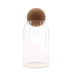 Decorative and Useful Cottage Cork-Ball Glass Jar -  Ribbed - 15cm