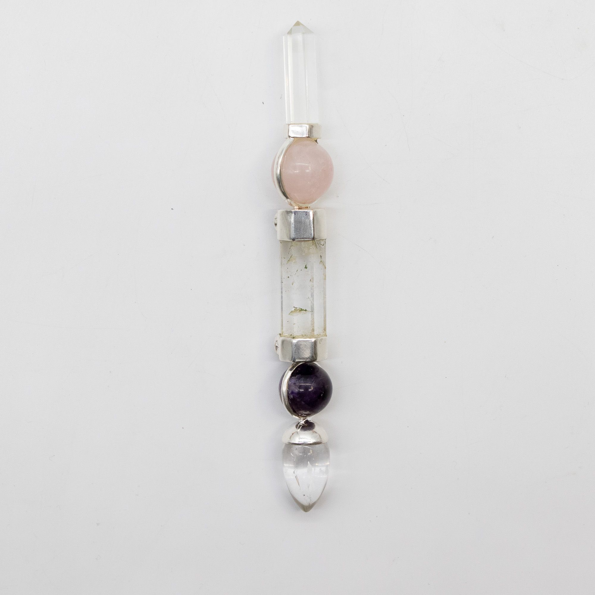Axis of Grace Wand - Amethyst & Rose Quartz Spheres, Quartz Stem - 12cm - Image 7