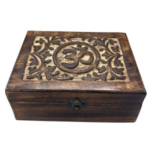 Large Wooden Keepsake Box 20x15x7.5cm - Om