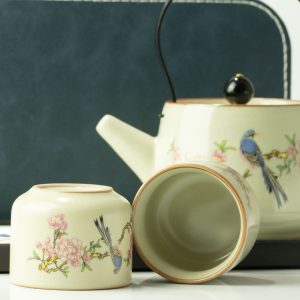 Travel Teapot Set With Two Cups - Blue Bird Qing Dynasty