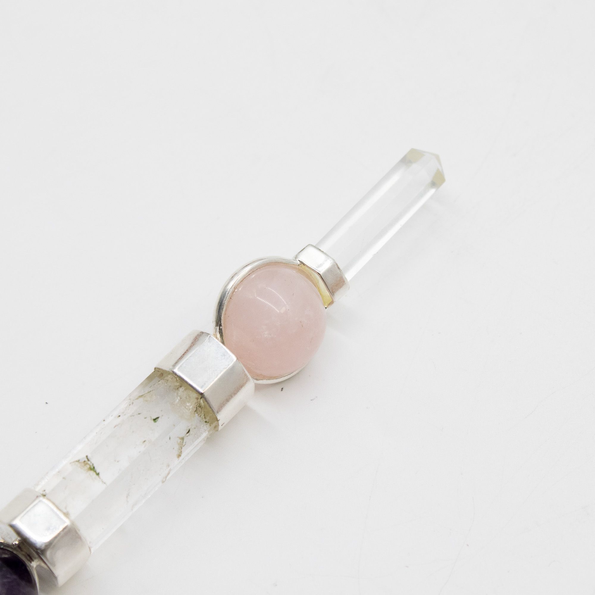 Axis of Grace Wand - Amethyst & Rose Quartz Spheres, Quartz Stem - 12cm - Image 4