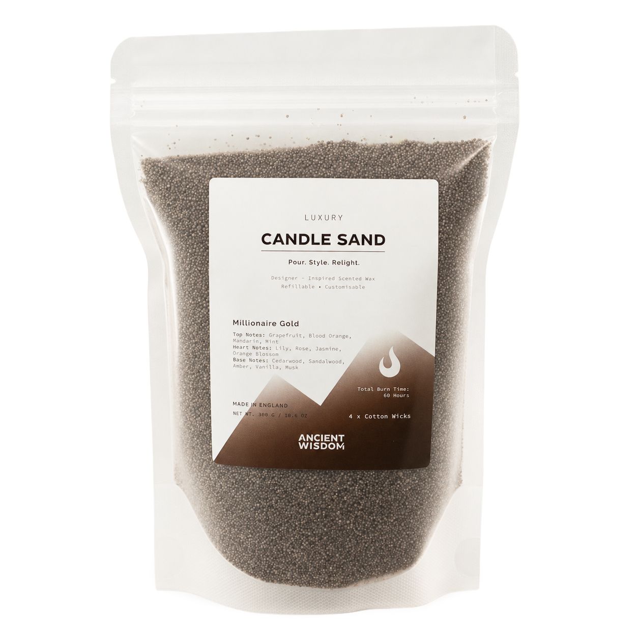 Fragranced Candle Sand - Chocolate Brown - Millionaire Gold - 300g - Image 2