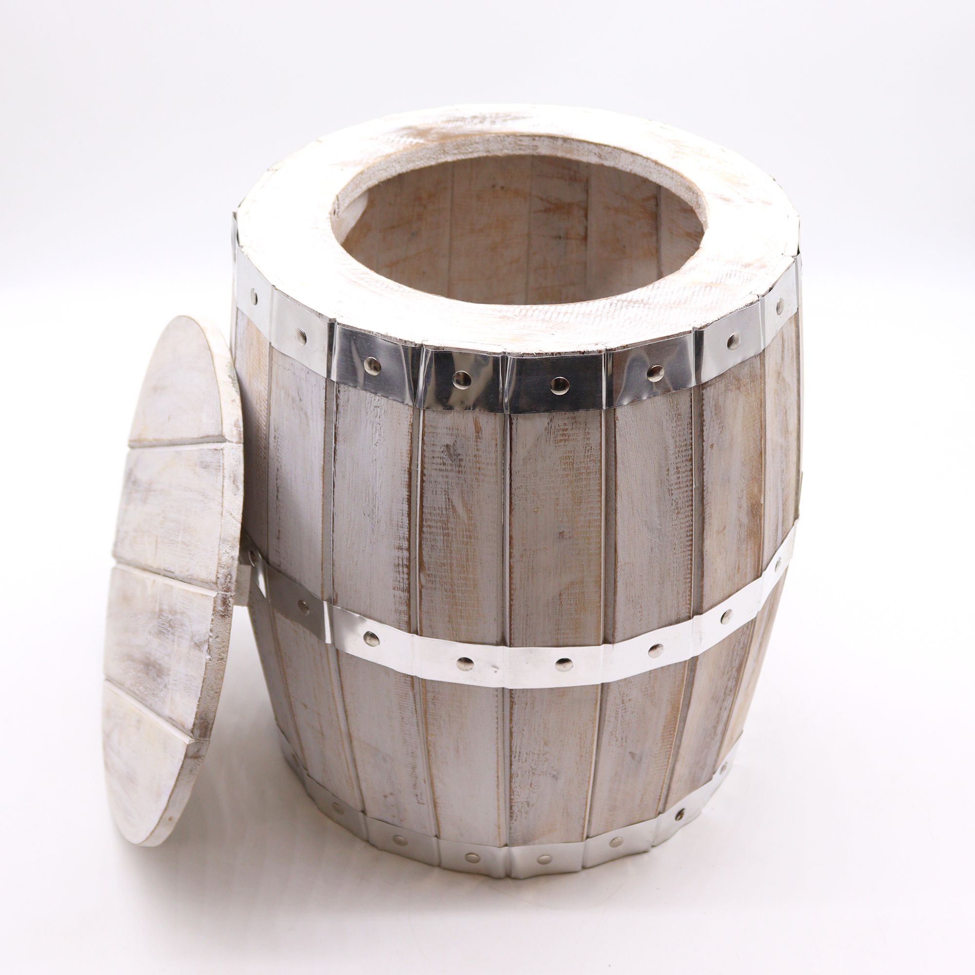 Beer Barrel Stool – Whitewash Wood 38 x 32 cm - Image 2