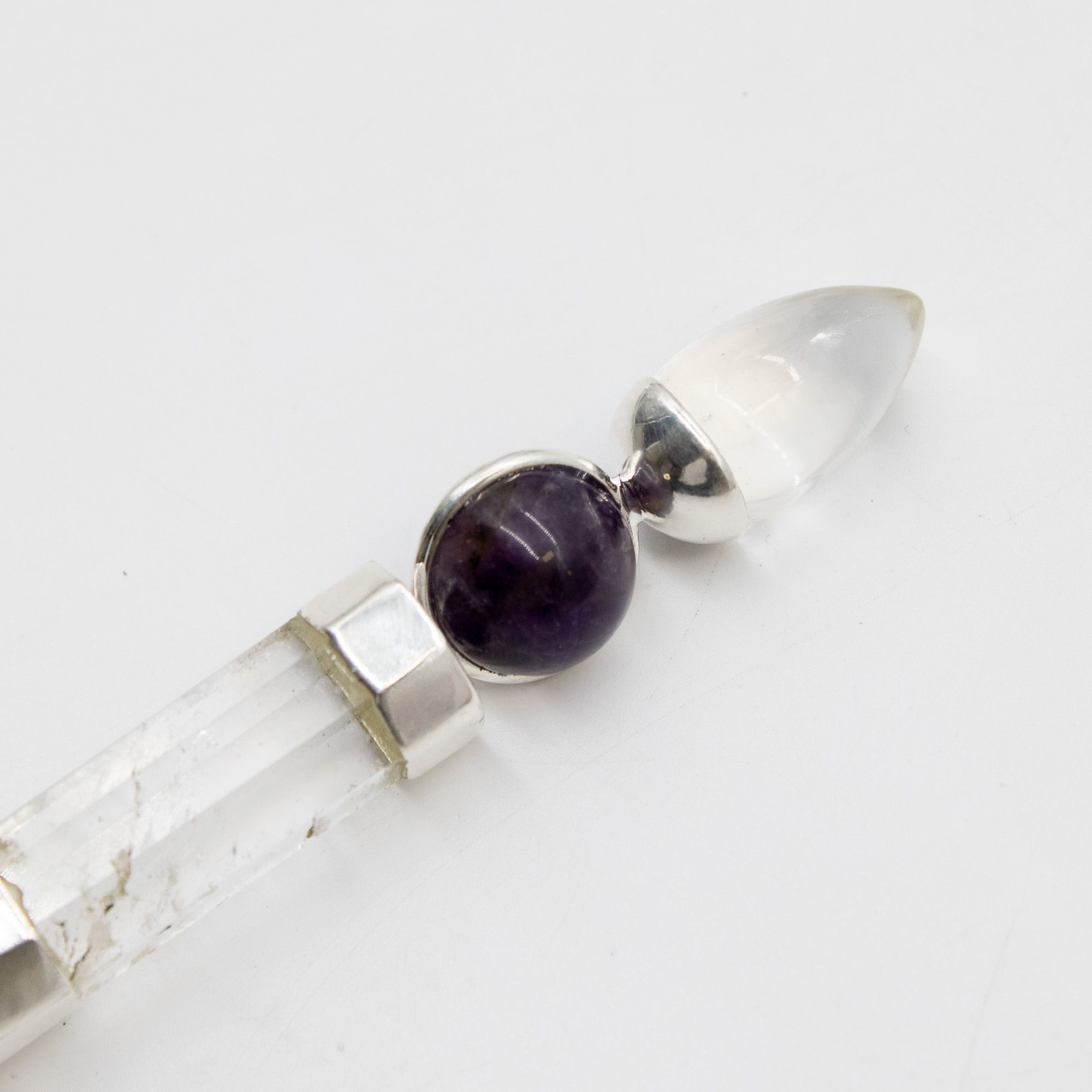 Axis of Grace Wand - Amethyst & Rose Quartz Spheres, Quartz Stem - 12cm - Image 5