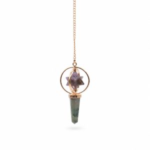 Cosmic Navigator- Two Piece Spinning Merkaba Star in Copper Pendulum - Amethyst & Labradorite