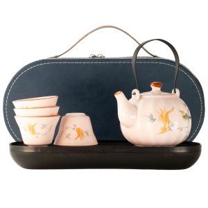 Travel Teapot Set Four Cups - Pink Vintage Pumpkin Style