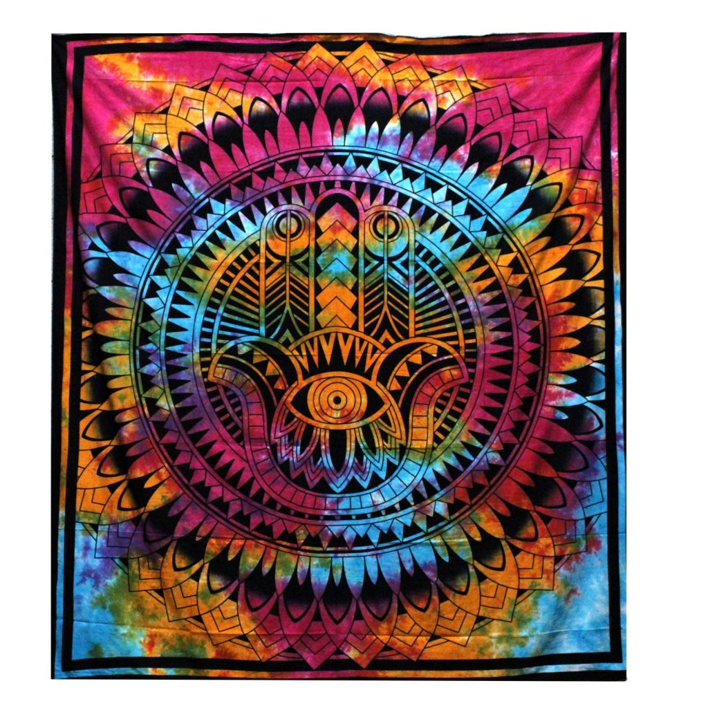 Decorative Double Cotton Bedspread + Wall Hanging - Hamsa