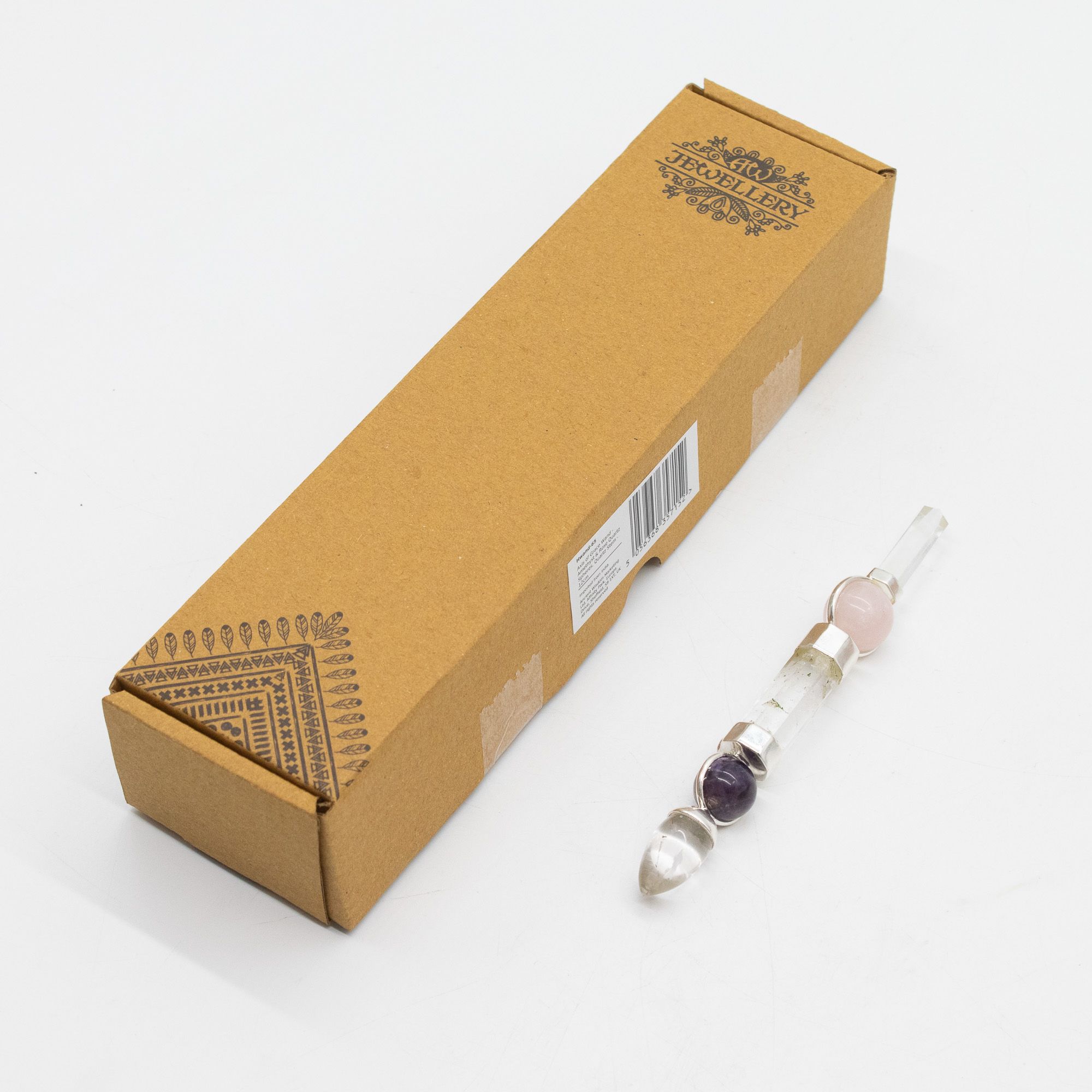 Axis of Grace Wand - Amethyst & Rose Quartz Spheres, Quartz Stem - 12cm - Image 6