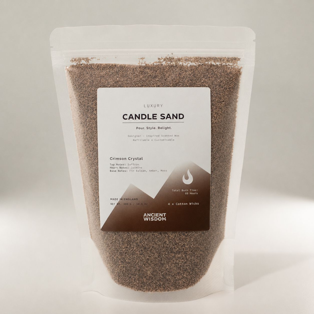 Fragranced Candle Sand - Mocha Brown - Crimson Crystal - 300g - Image 7