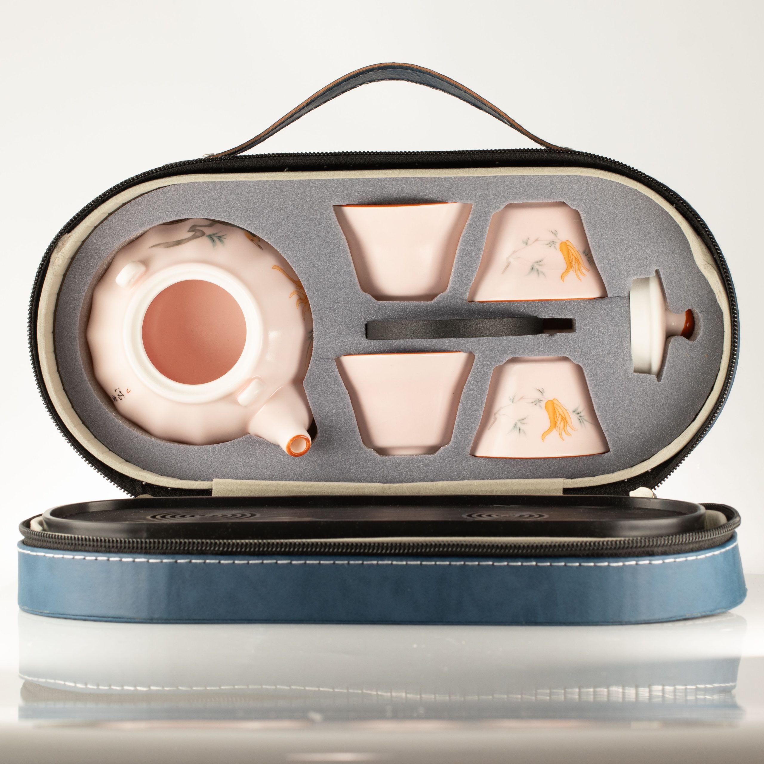 Travel Teapot Set Four Cups - Pink Vintage Pumpkin Style - Image 5