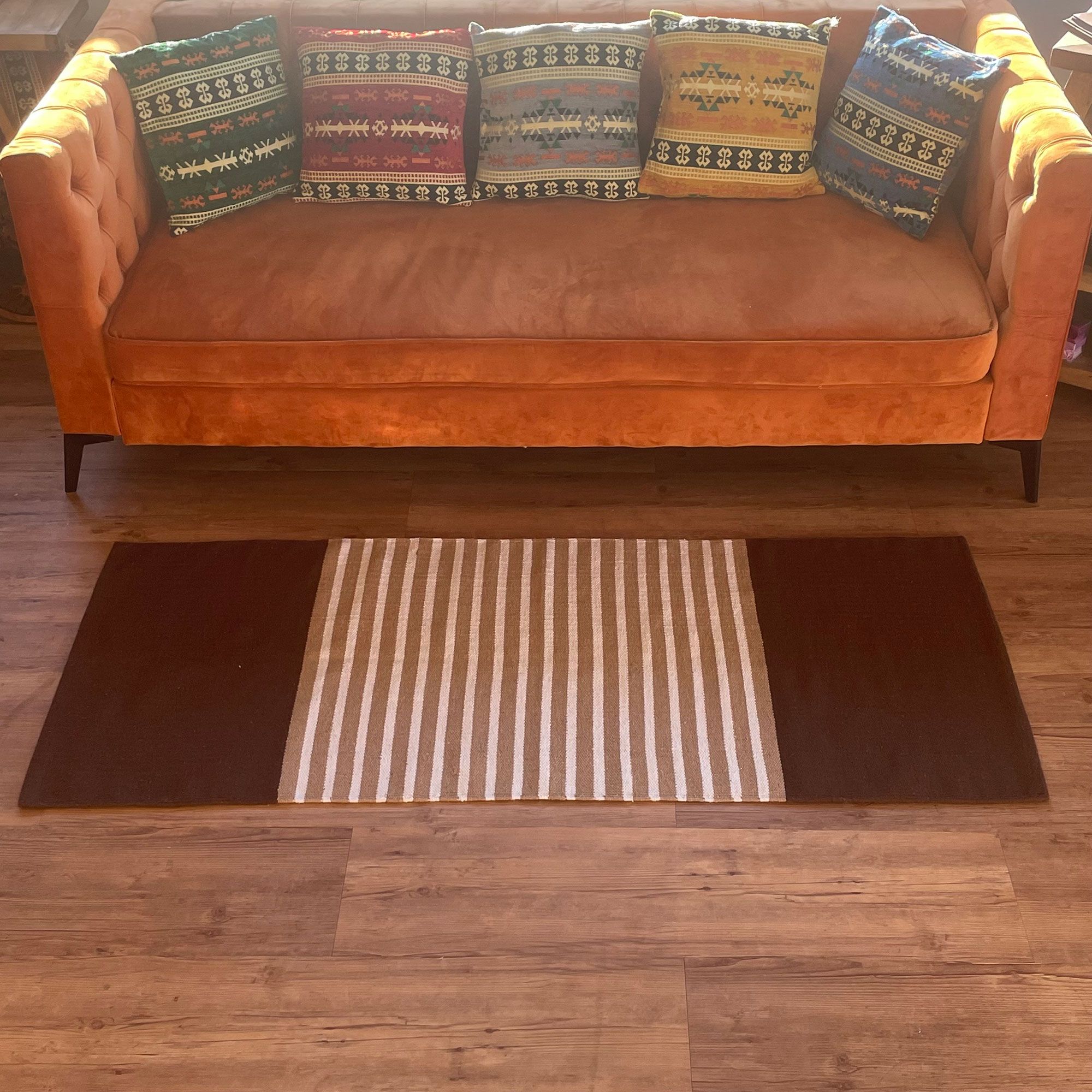 Indian Cotton Rug - 70x170cm - Dark Brown / Beige - Image 2